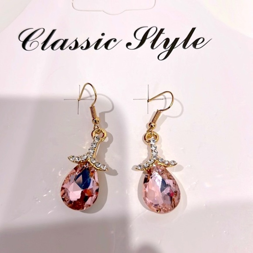 SET NECKLACE & EARRINGS Golden and Pale Pink. Brand New - Picture 3 of 6